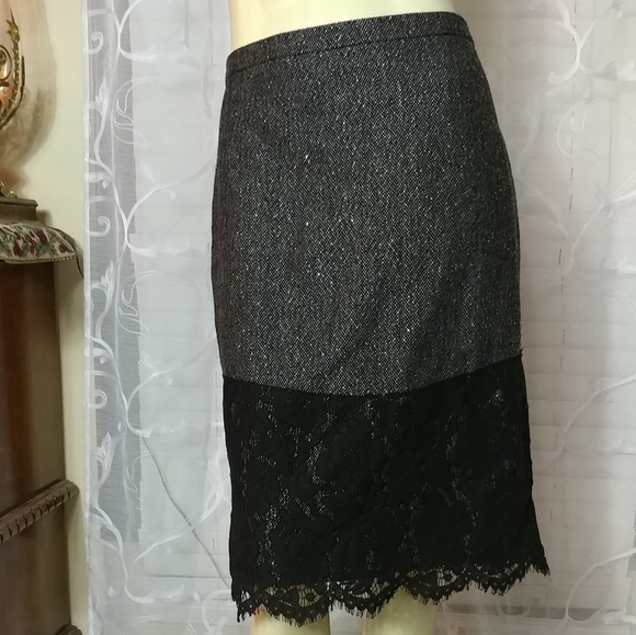 J Crew Women's Gray and Black Lace Hem Pencil Skirt - Picture 7 of 8